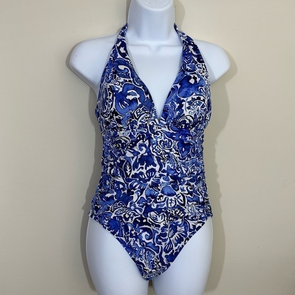 Lauren Ralph Lauren sz 8 swimsuit shades of blue Fabric and elastic excellent - Picture 8 of 12